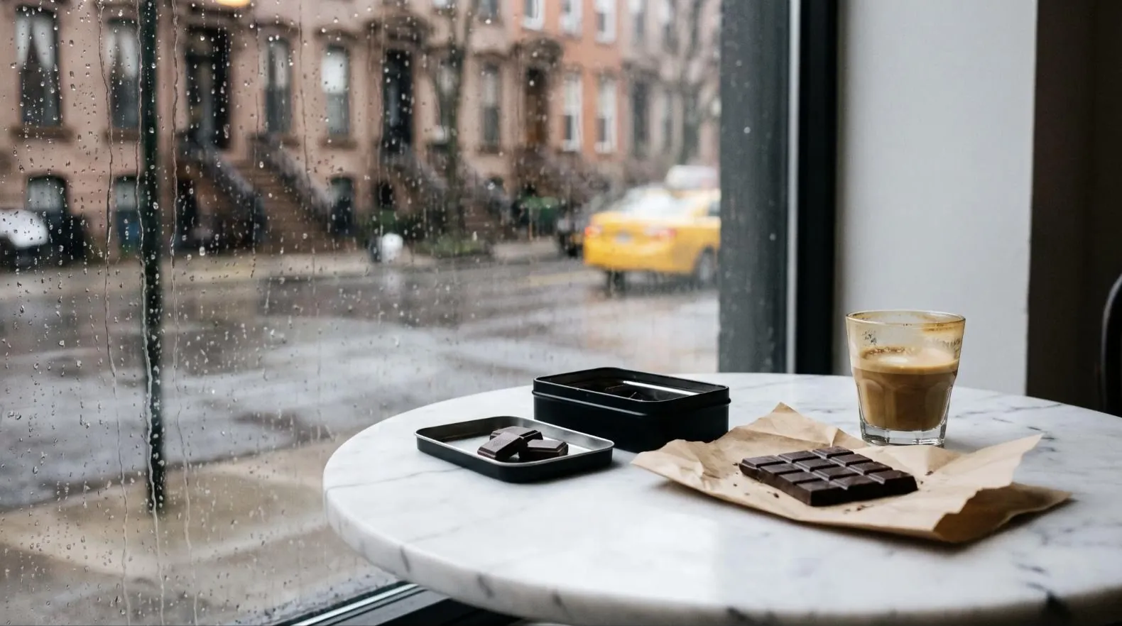 Cannabis chocolate on a café table